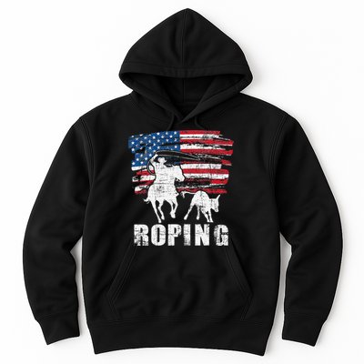 Team Roping Roper Usa American Flag Header Heeler Horse Hoodie
