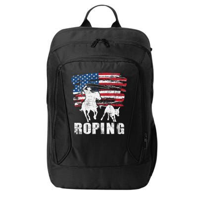 Team Roping Roper Usa American Flag Header Heeler Horse City Backpack