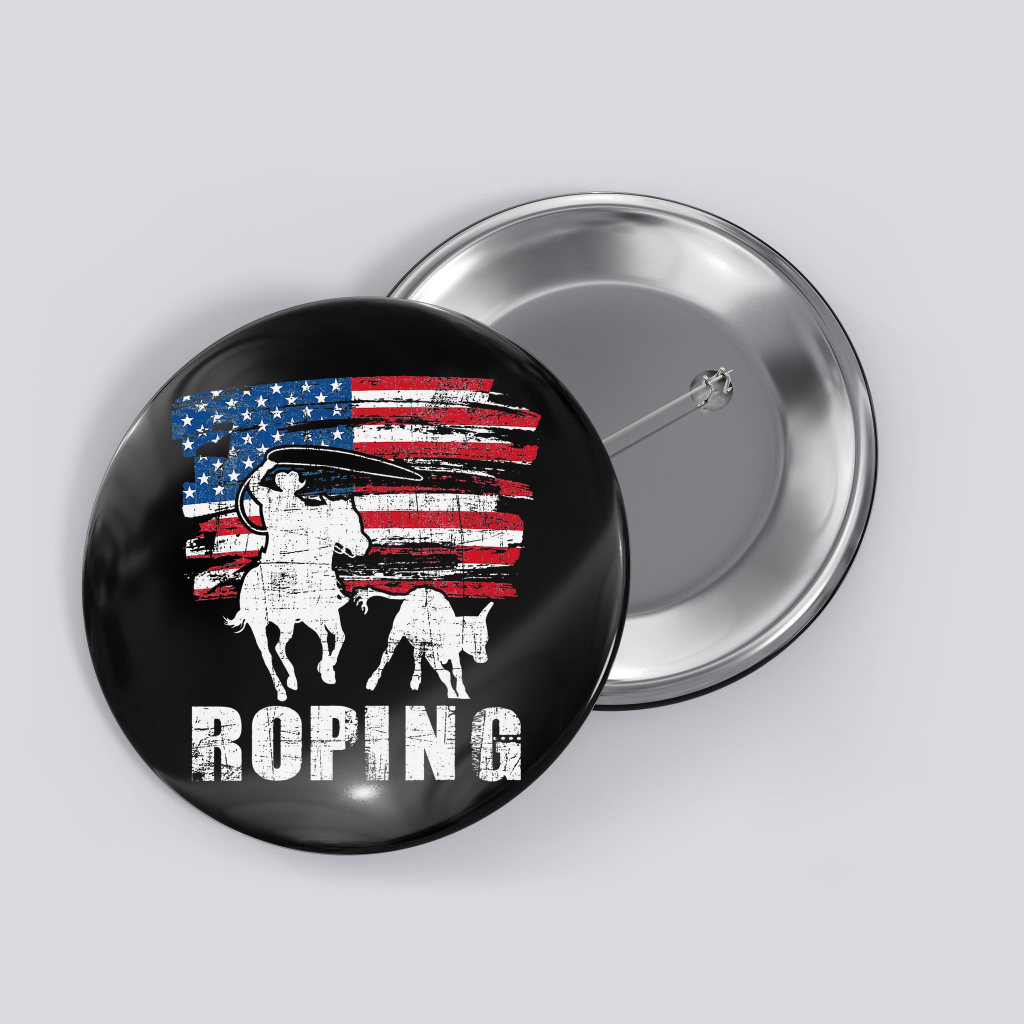 Team Roping Roper Usa American Flag Header Heeler Horse Button