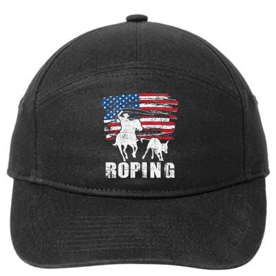 Team Roping Roper Usa American Flag Header Heeler Horse 7-Panel Snapback Hat
