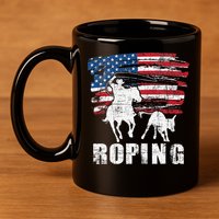 Team Roping Roper Usa American Flag Header Heeler Horse 11oz C Handle Ceramic Mug