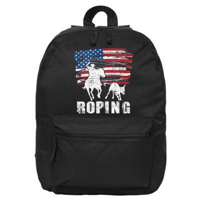 Team Roping Roper Usa American Flag Header Heeler Horse 16 in Basic Backpack