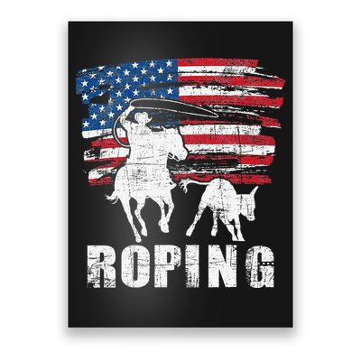 Team Roping Roper Usa American Flag Header Heeler Horse Poster