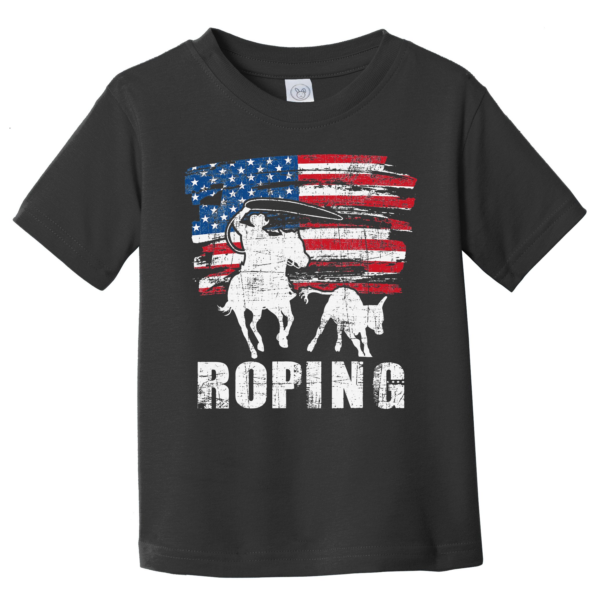 Team Roping Roper Usa American Flag Header Heeler Horse Toddler T-Shirt