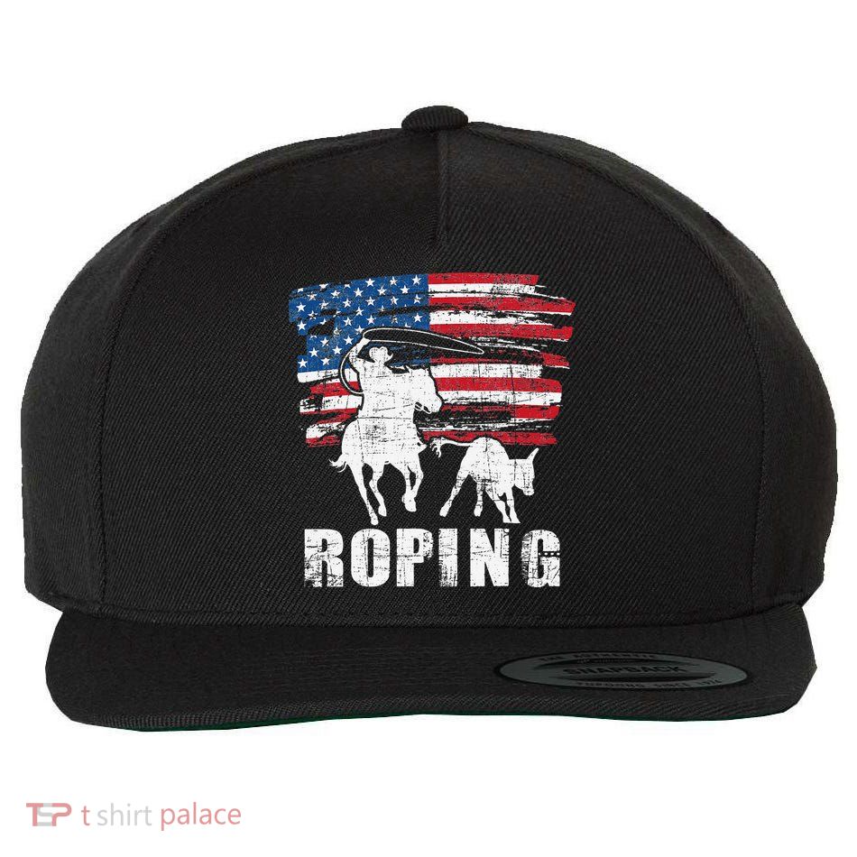 Team Roping Roper Usa American Flag Header Heeler Horse Wool Snapback Cap