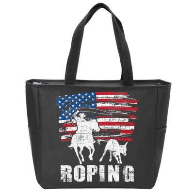 Team Roping Roper Usa American Flag Header Heeler Horse Zip Tote Bag