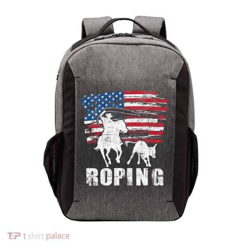 Team Roping Roper Usa American Flag Header Heeler Horse Vector Backpack
