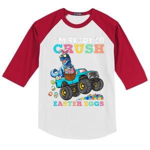 T Rex Ready To Crush Easter Eggs Kids Colorblock Raglan Jersey