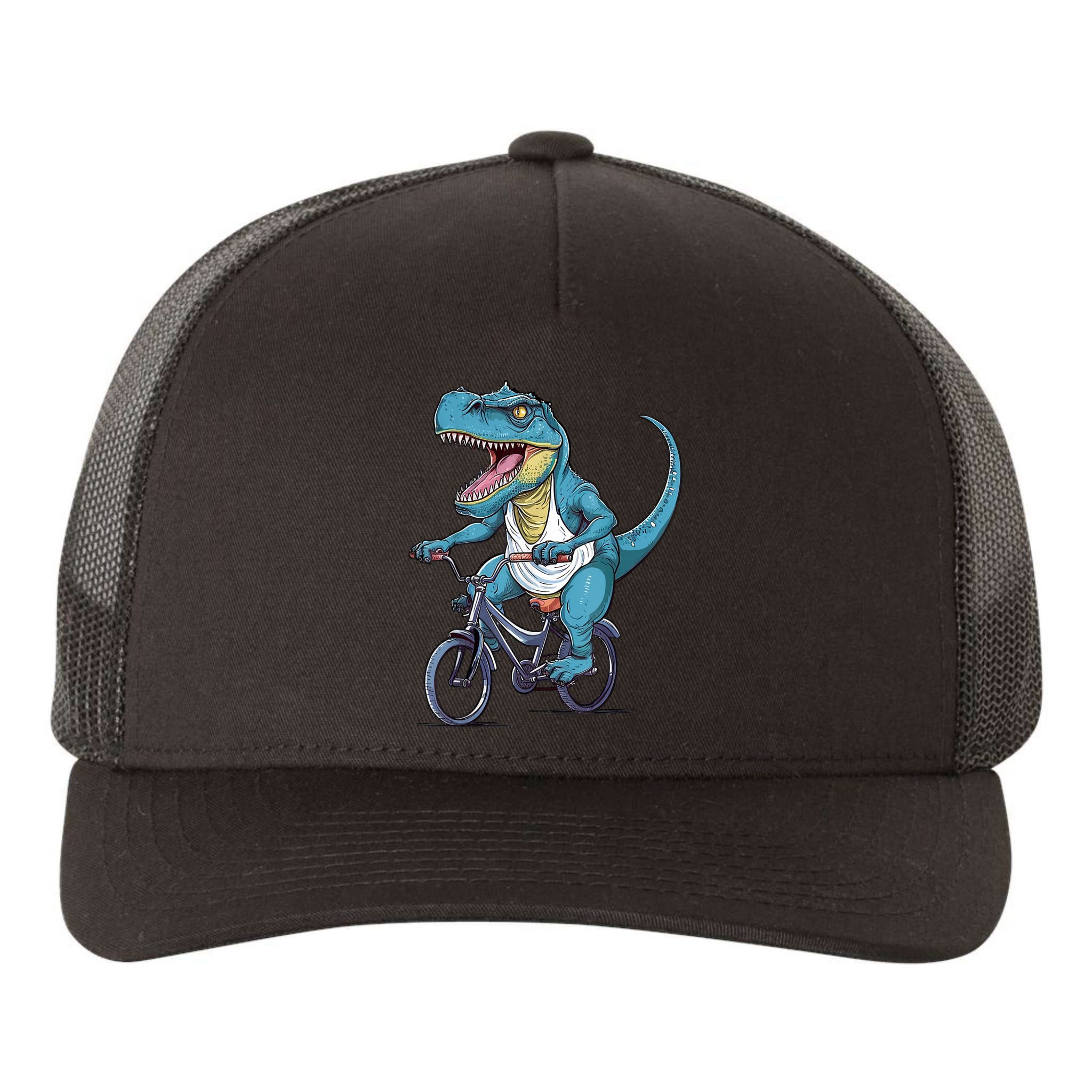 T Rex Riding Bike Funny Bicycle Rider Cycling Dinosaur Yupoong Adult 5-Panel Trucker Hat