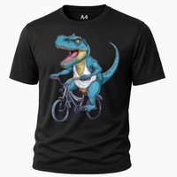 T Rex Riding Bike Funny Bicycle Rider Cycling Dinosaur Cooling Performance Crew T-Shirt