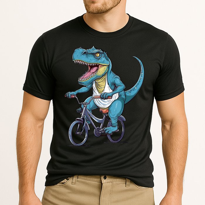T Rex Riding Bike Funny Bicycle Rider Cycling Dinosaur Cooling Performance Crew T-Shirt