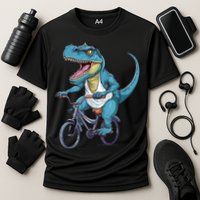 T Rex Riding Bike Funny Bicycle Rider Cycling Dinosaur Cooling Performance Crew T-Shirt