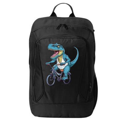 T Rex Riding Bike Funny Bicycle Rider Cycling Dinosaur City Backpack