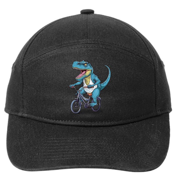 T Rex Riding Bike Funny Bicycle Rider Cycling Dinosaur 7-Panel Snapback Hat