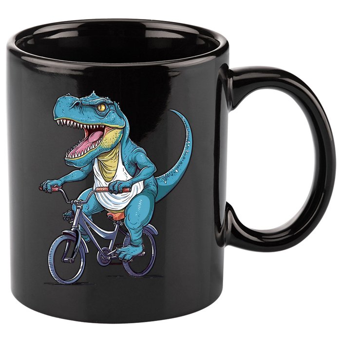 T Rex Riding Bike Funny Bicycle Rider Cycling Dinosaur 11oz C Handle Ceramic Mug