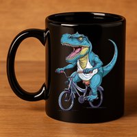 T Rex Riding Bike Funny Bicycle Rider Cycling Dinosaur 11oz C Handle Ceramic Mug