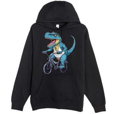 T Rex Riding Bike Funny Bicycle Rider Cycling Dinosaur Premium Pullover Hoodie