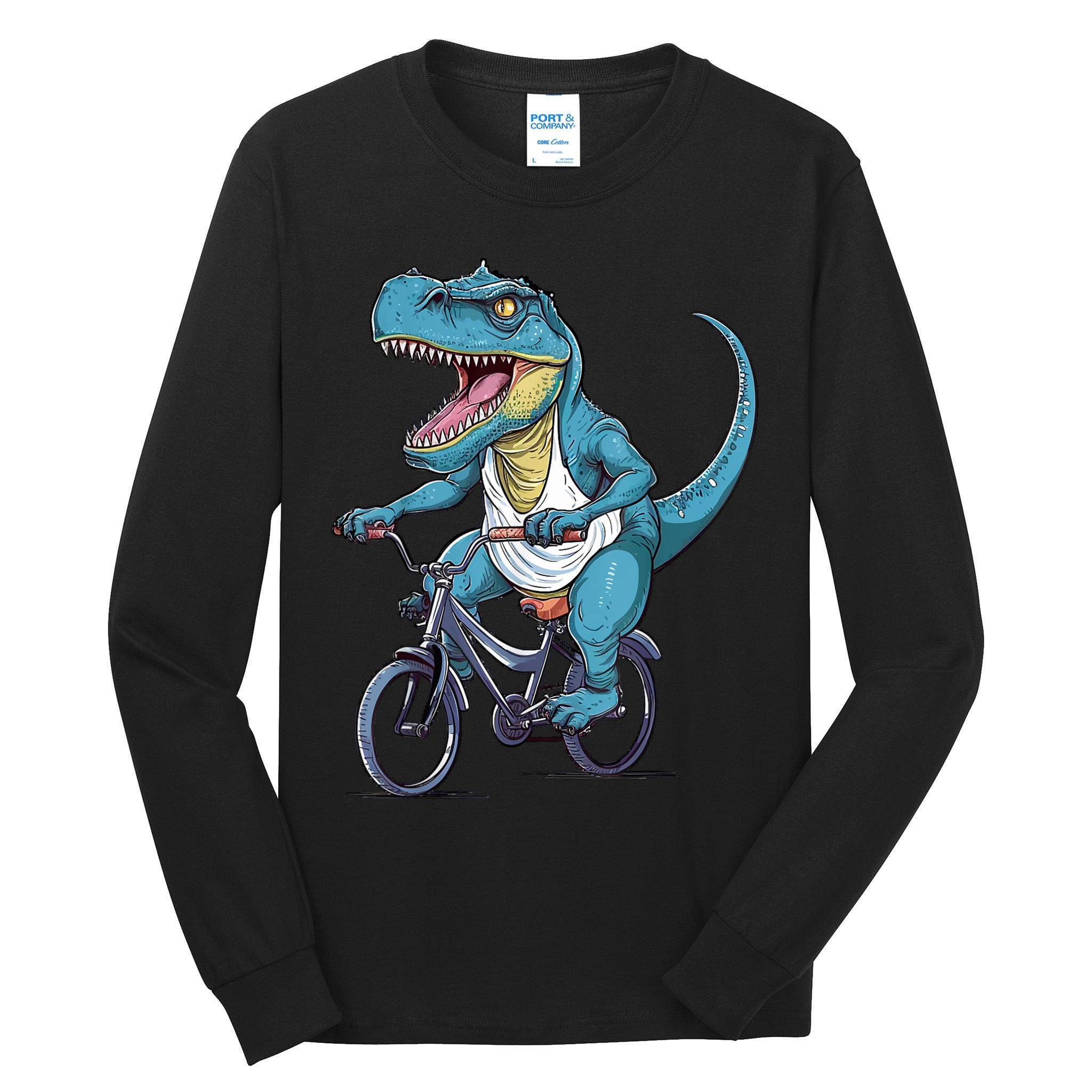 T Rex Riding Bike Funny Bicycle Rider Cycling Dinosaur Tall Long Sleeve T-Shirt