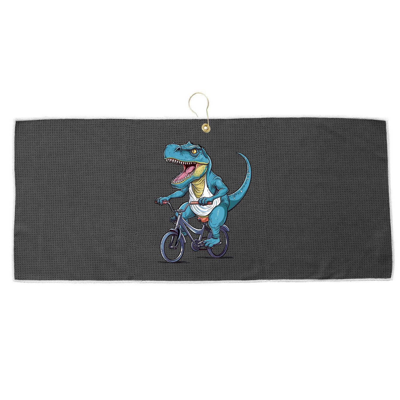 T Rex Riding Bike Funny Bicycle Rider Cycling Dinosaur Large Microfiber Waffle Golf Towel