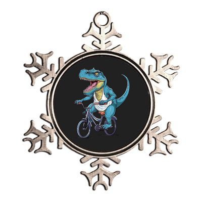 T Rex Riding Bike Funny Bicycle Rider Cycling Dinosaur Metallic Star Ornament