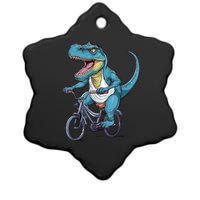 T Rex Riding Bike Funny Bicycle Rider Cycling Dinosaur Ceramic Star Ornament