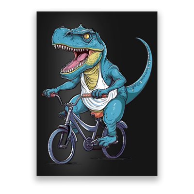 T Rex Riding Bike Funny Bicycle Rider Cycling Dinosaur Poster