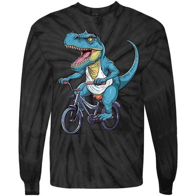 T Rex Riding Bike Funny Bicycle Rider Cycling Dinosaur Tie-Dye Long Sleeve Shirt