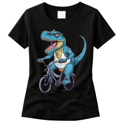 T Rex Riding Bike Funny Bicycle Rider Cycling Dinosaur Womens T-Shirt