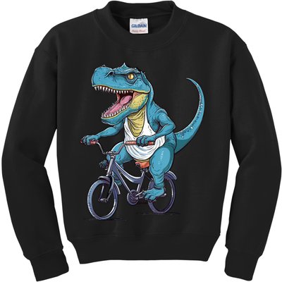 T Rex Riding Bike Funny Bicycle Rider Cycling Dinosaur Kids Sweatshirt