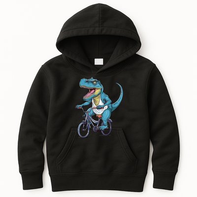 T Rex Riding Bike Funny Bicycle Rider Cycling Dinosaur Kids Hoodie