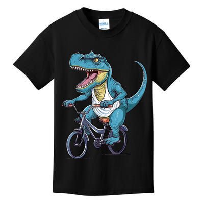 T Rex Riding Bike Funny Bicycle Rider Cycling Dinosaur Kids T-Shirt