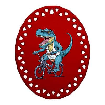 T Rex Riding Bike Funny Bicycle Rider Cycling Dinosaur Ceramic Oval Ornament