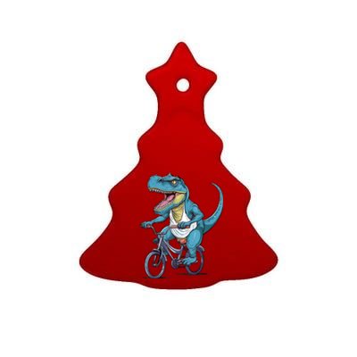 T Rex Riding Bike Funny Bicycle Rider Cycling Dinosaur Ceramic Tree Ornament