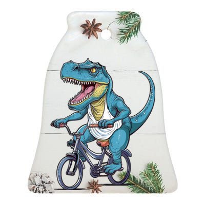 T Rex Riding Bike Funny Bicycle Rider Cycling Dinosaur Ceramic Bell Ornament