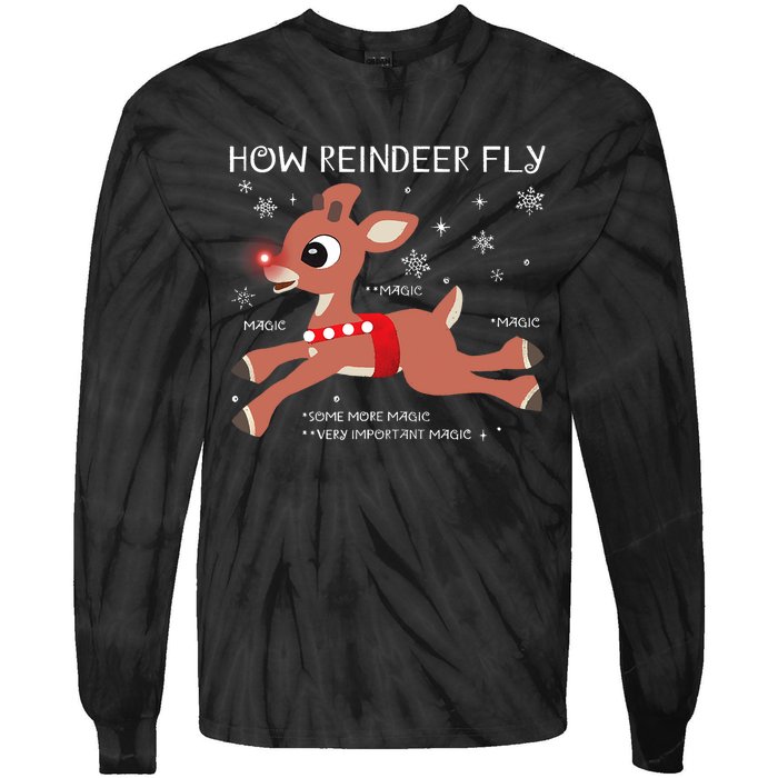 The Rednosed Reindeer How Reindeer Fly Christmas Tie-Dye Long Sleeve Shirt