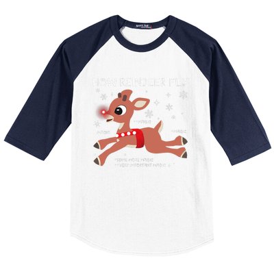 The Rednosed Reindeer How Reindeer Fly Christmas Baseball Sleeve Shirt