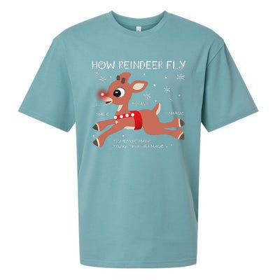 The Rednosed Reindeer How Reindeer Fly Christmas Sueded Cloud Jersey T-Shirt