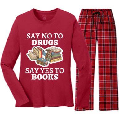 Teachers Red Ribbon Week Say No To Drugs Say Yes To Books Women's Long Sleeve Flannel Pajama Set 