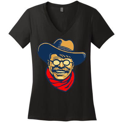 Teddy Roosevelt Rough Rider American National Parks Retro Women's V-Neck T-Shirt