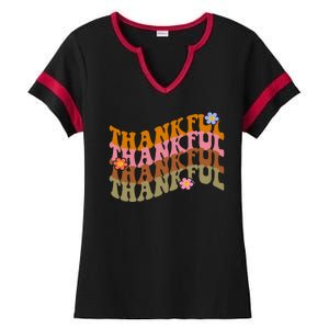 Thankful Retro Sunflower Cute Gift Ladies Halftime Notch Neck Tee