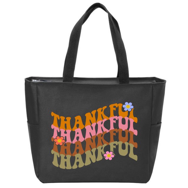 Thankful Retro Sunflower Cute Gift Zip Tote Bag