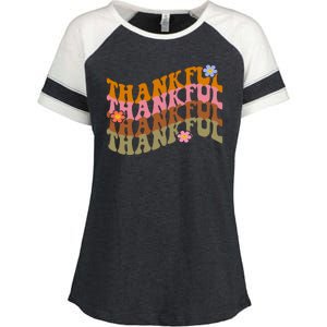 Thankful Retro Sunflower Cute Gift Enza Ladies Jersey Colorblock Tee