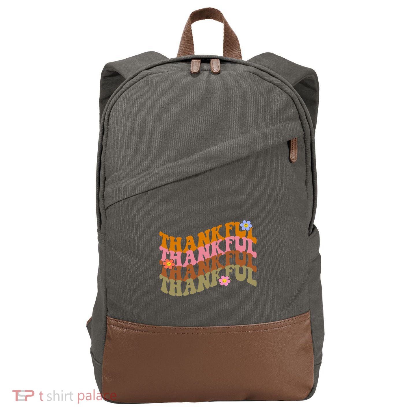 Thankful Retro Sunflower Cute Gift Cotton Canvas Backpack