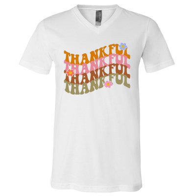 Thankful Retro Sunflower Cute Gift V-Neck T-Shirt