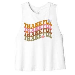 Thankful Retro Sunflower Cute Gift Women's Racerback Cropped Tank