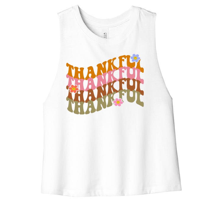 Thankful Retro Sunflower Cute Gift Women's Racerback Cropped Tank