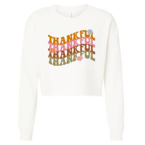 Thankful Retro Sunflower Cute Gift Cropped Pullover Crew