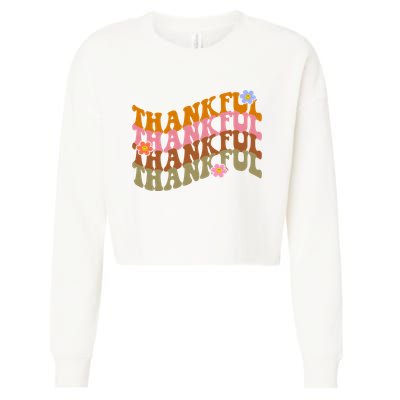 Thankful Retro Sunflower Cute Gift Cropped Pullover Crew