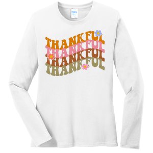 Thankful Retro Sunflower Cute Gift Ladies Long Sleeve Shirt