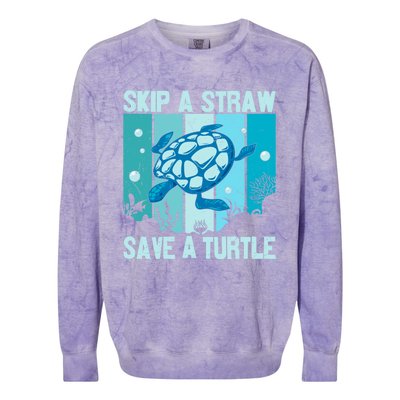 Turtle Rescue Skip A Straw Save A Turtle Gift Colorblast Crewneck Sweatshirt